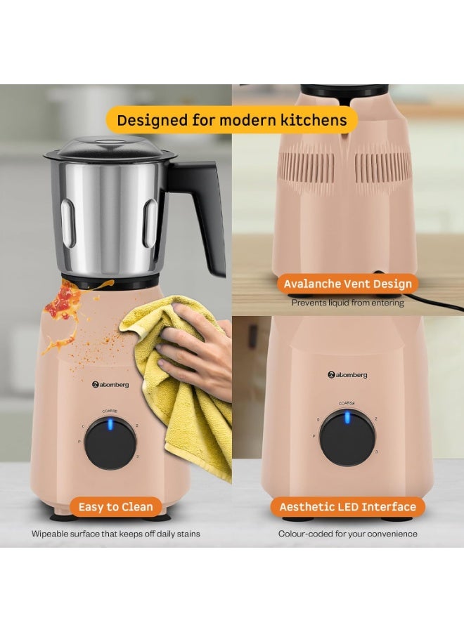 Atomberg Xiana 750 Watt Mixer Grinder | 3 Multipurpose Stainless Steel Jars | Coarse Mode for Silbatta-like Textures | Powerful Intelligent Motor | Easy Fault LED Indication | Peach Blossom - Image 5